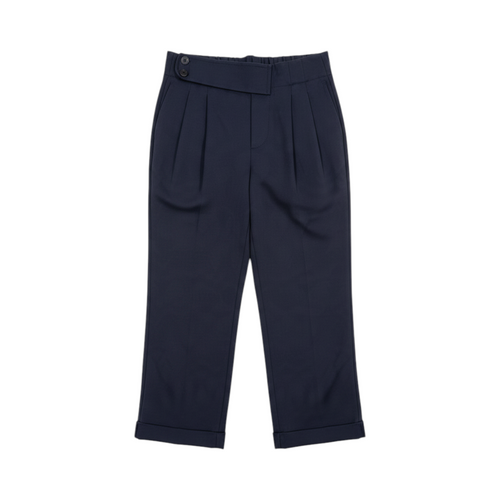 Pantalón tobillero con cintura cruzada BIELLA de La Mariposa, color Azul marino. Vista delantera.