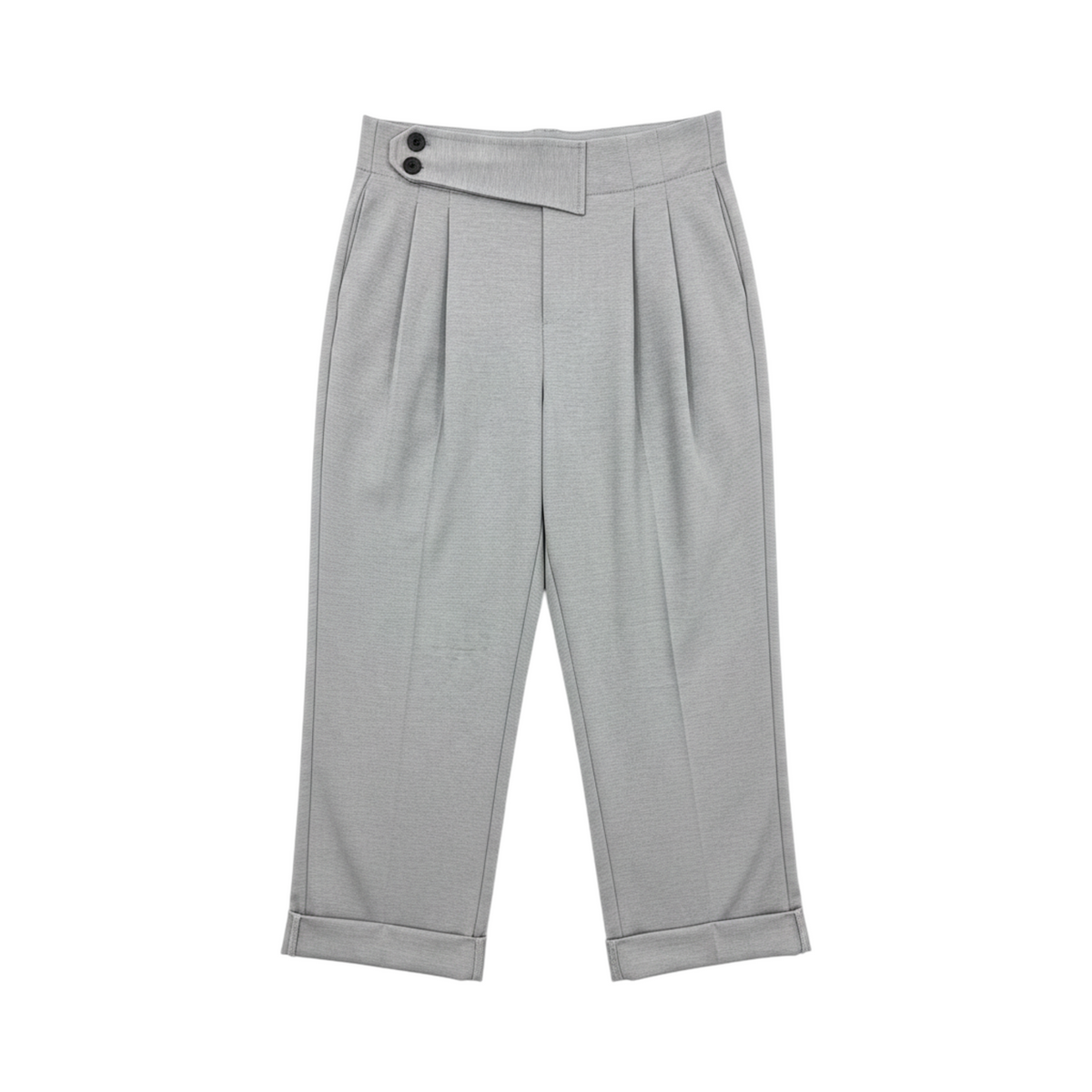 Pantalón tobillero con cintura cruzada BIELLA de La Mariposa, color Gris. Vista delantera.