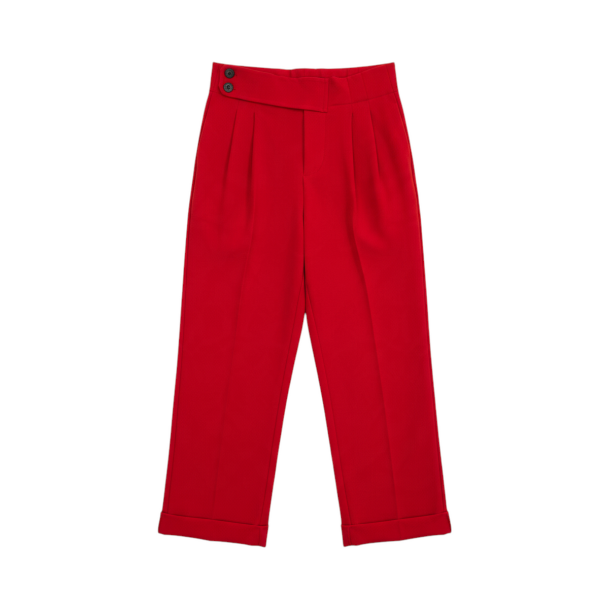Pantalón tobillero con cintura cruzada BIELLA de La Mariposa, color Rojo. Vista delantera.
