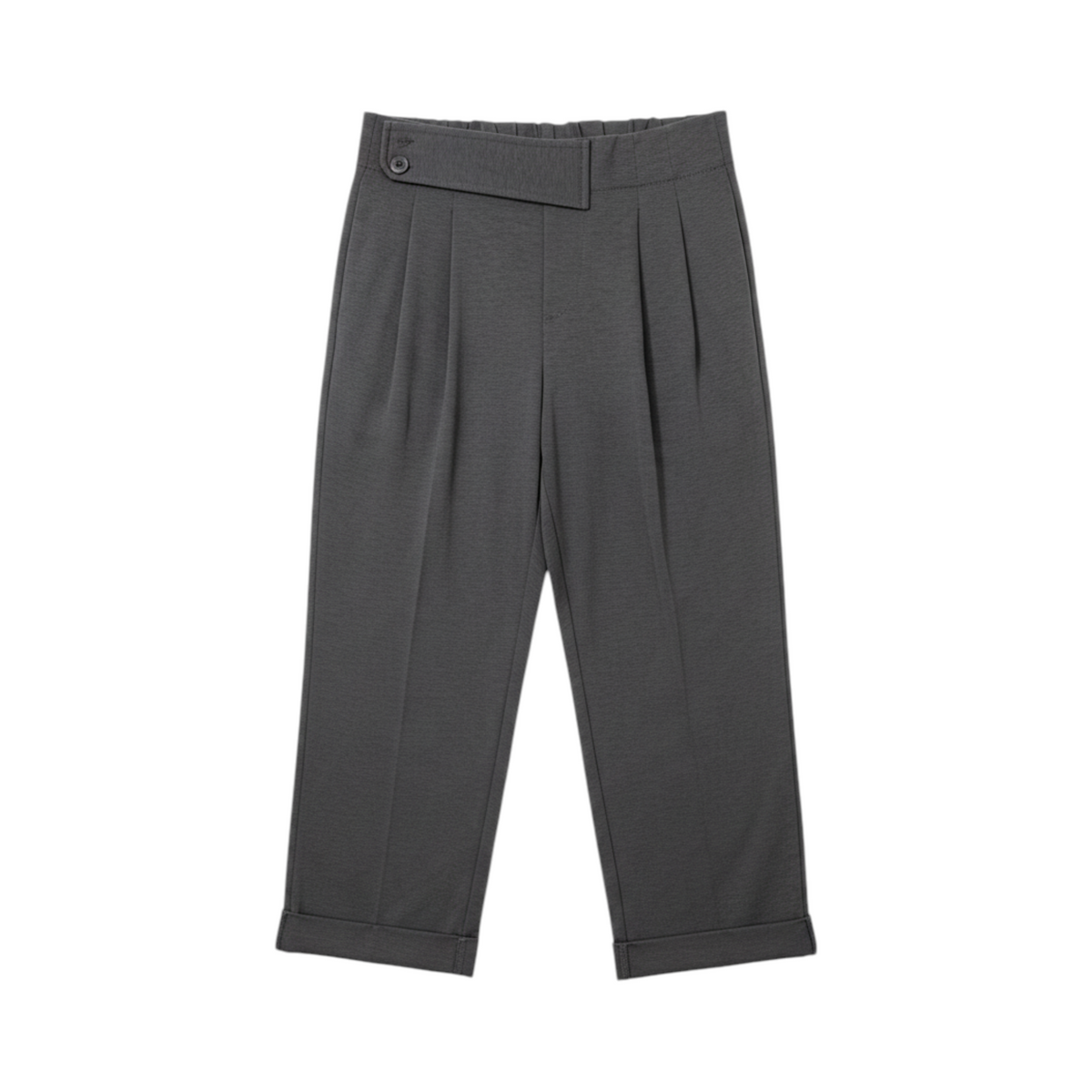 Pantalón tobillero con cintura cruzada BIELLA de La Mariposa, color Topo. Vista delantera.