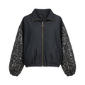 Chaqueta denim con mangas de lentejuelas BOLONIA de La Mariposa, color Denim oscuro. Vista frontal.