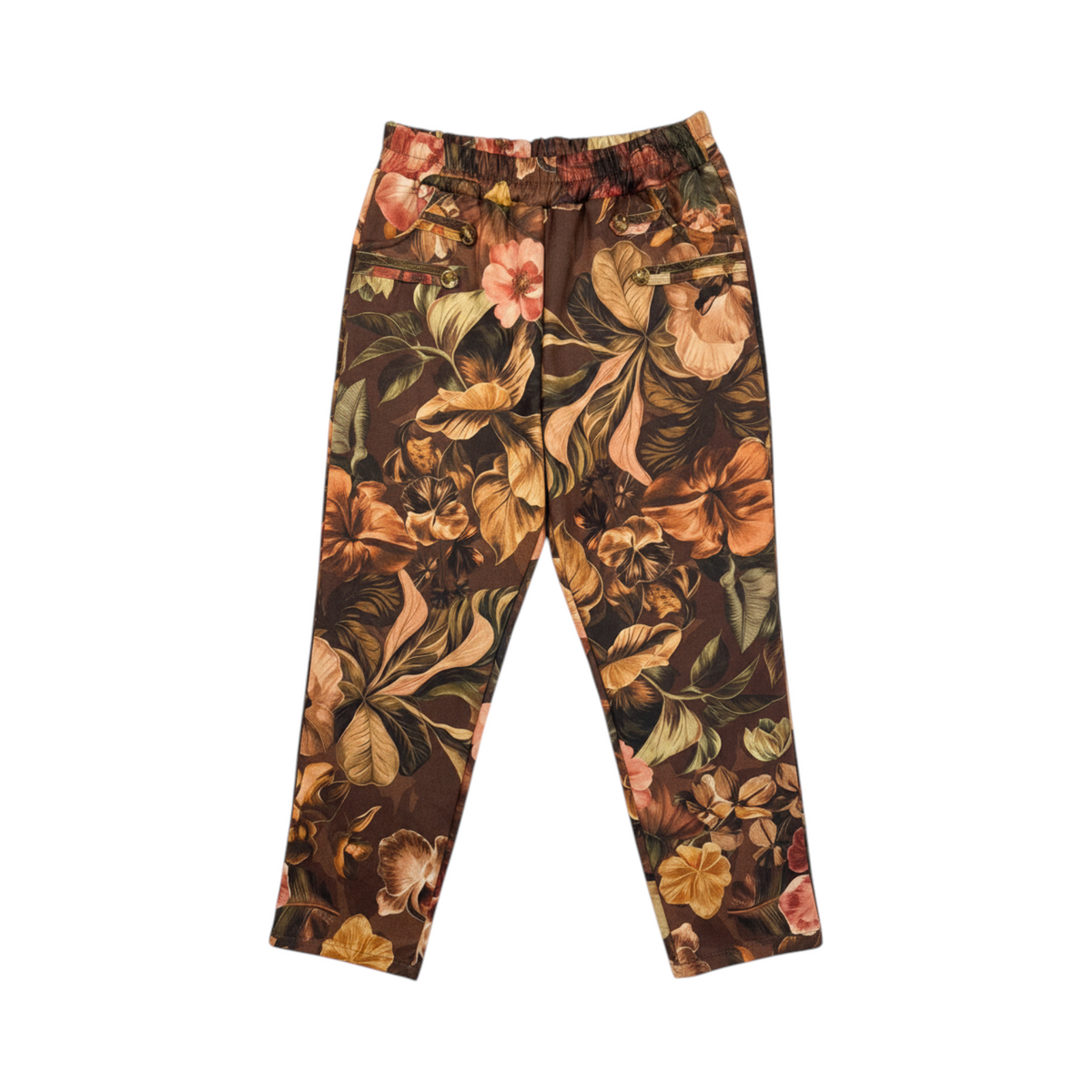 Pantalón tobillero de estampado floral CHIAVARI de La Mariposa, color Floral marrón. Vista delantera.