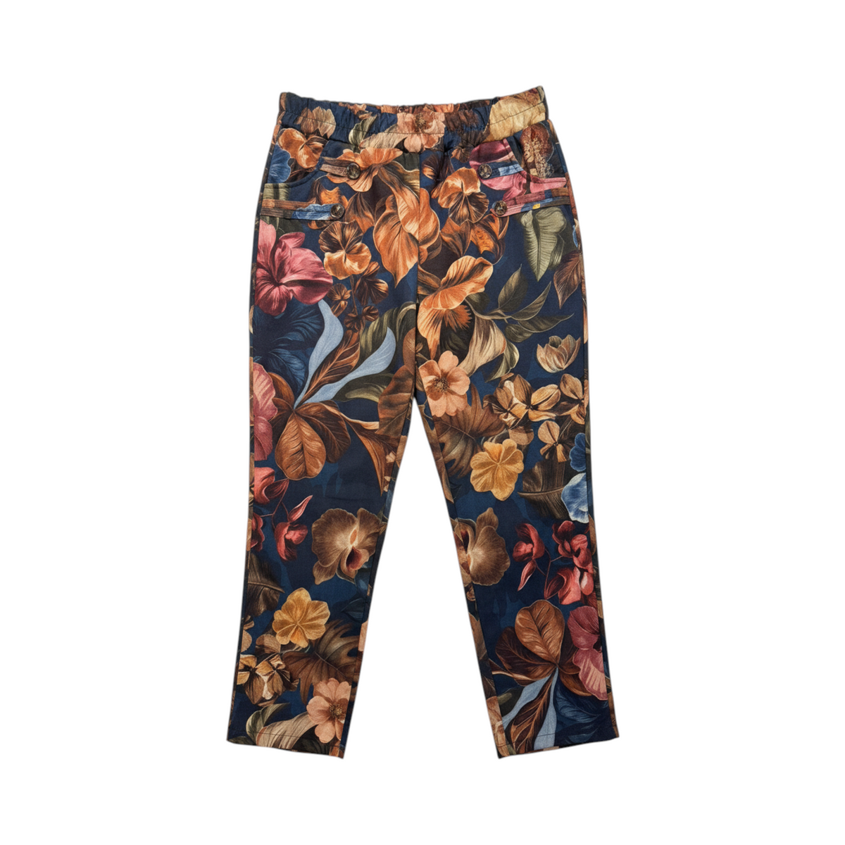 Pantalón tobillero de estampado floral CHIAVARI de La Mariposa, color Floral negro. Vista delantera.