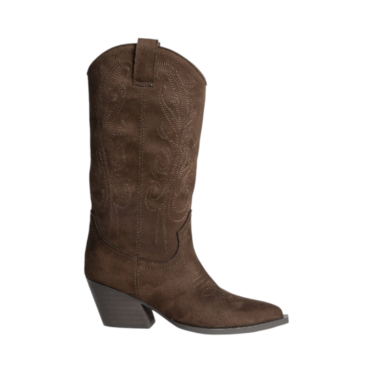 Bota Corina GLORIOSA de La Mariposa, color Marrón, con dibujo decorativo. Vista lateral.