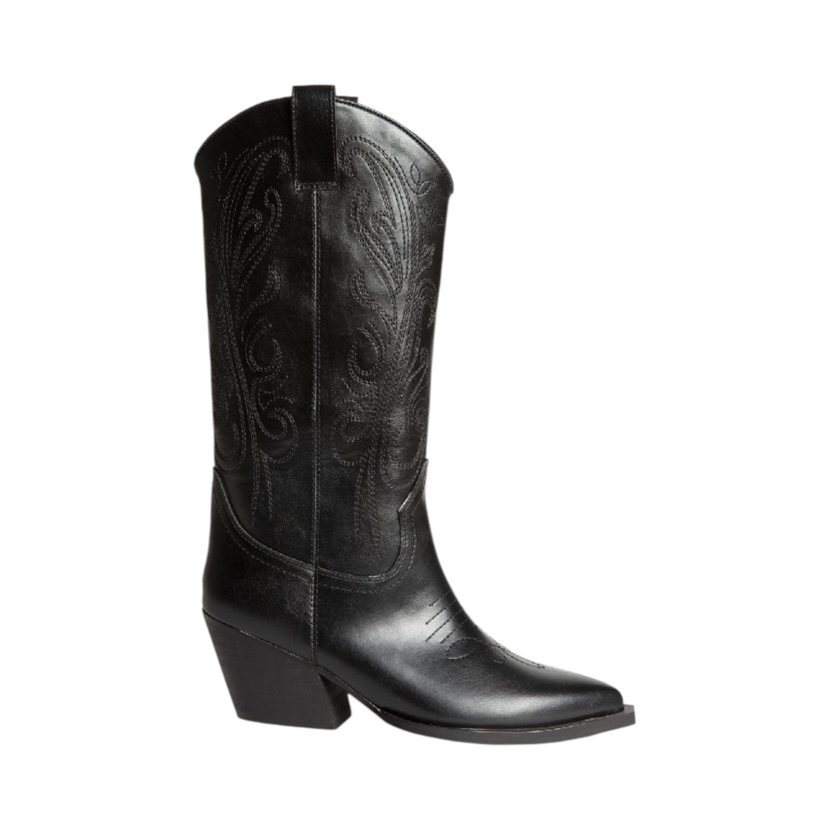 Bota Corina GLORIOSA de La Mariposa, color Negro, con dibujo decorativo. Vista lateral.