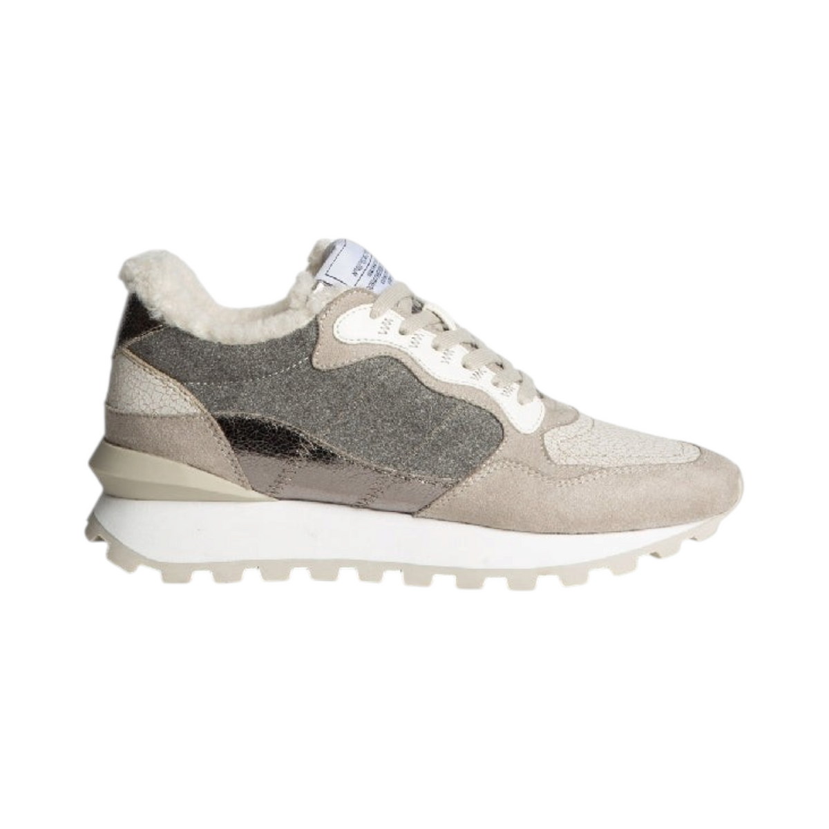 Zapatilla Corina IXIA de La Mariposa, variante Gris, con cordones. Vista lateral.