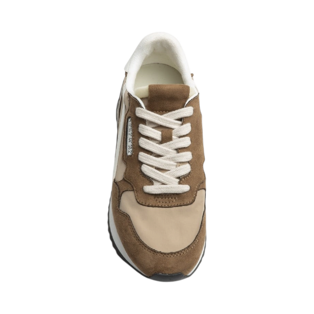 Zapatilla Corina JASMIN de La Mariposa, variante beige, con cordones. Vista superior.