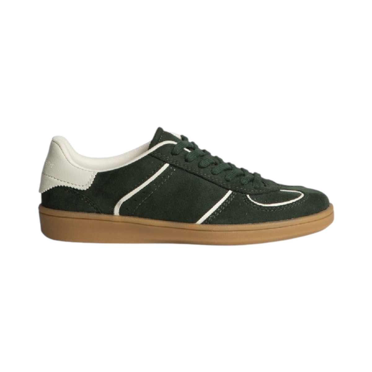 Zapatilla Corina KALMIA de La Mariposa, variante Verde, con cordones. Vista lateral.