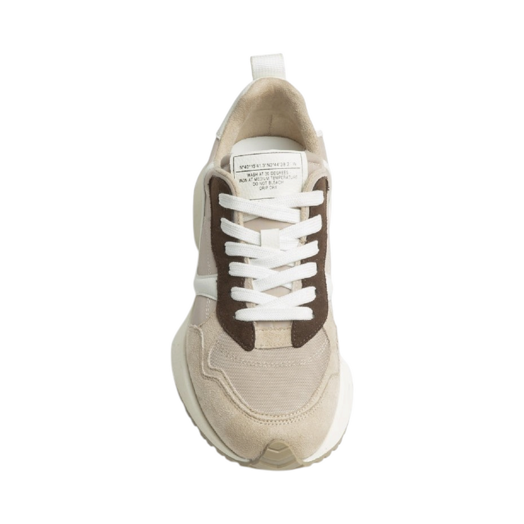 Zapatilla Corina LILAC de La Mariposa, variante Beige, con cordones. Vista superior.