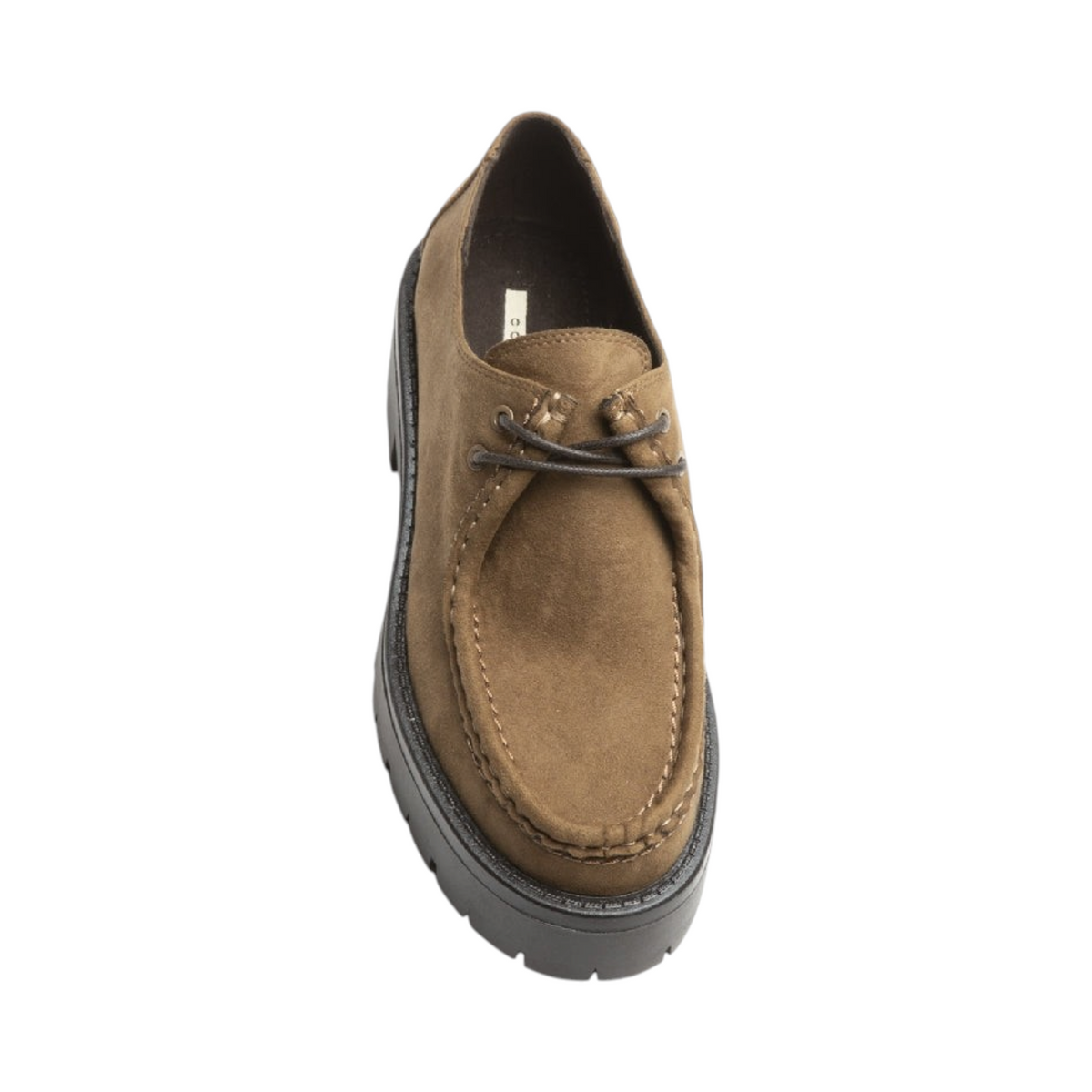 Zapato LANTANA de La Mariposa, color camel, con cordones y suela gruesa. Vista superior.