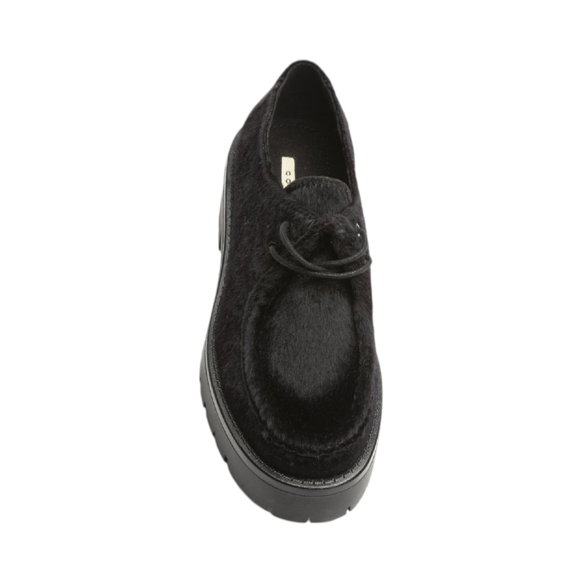Zapato LANTANA de La Mariposa, color negro, con cordones y suela gruesa. Vista superior.