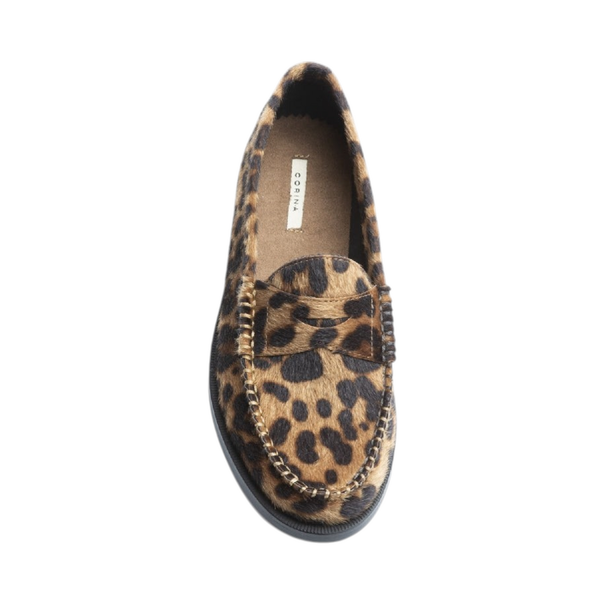 Mocasín LUNARIA de La Mariposa, variante Animal print. Vista superior.