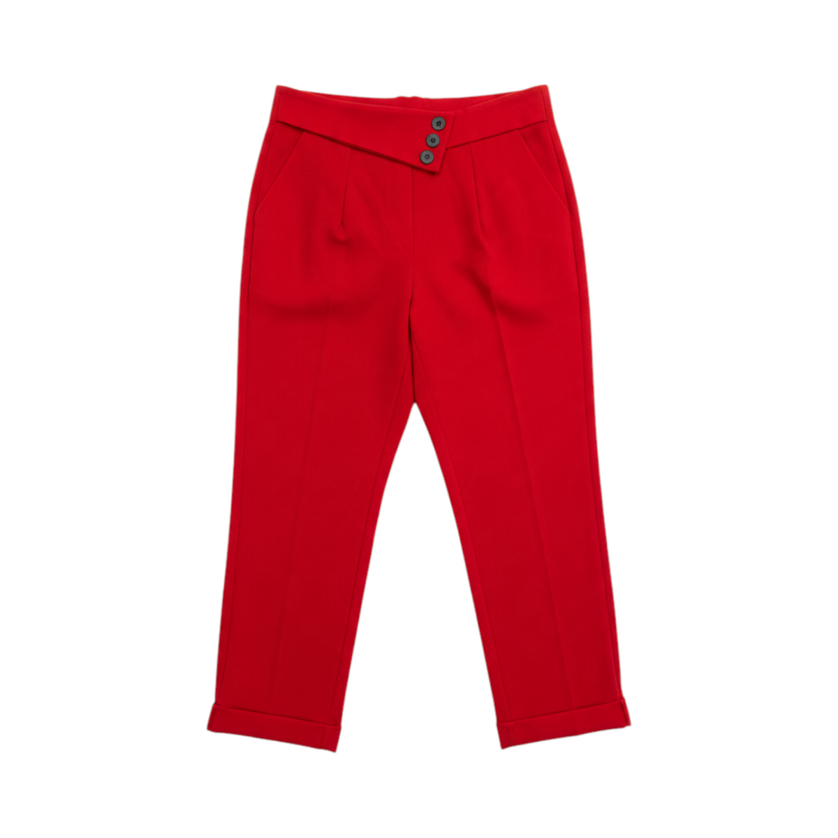 Pantalón tobillero con cintura de tres botones MODENA de La Mariposa, color Rojo. Vista delantera.