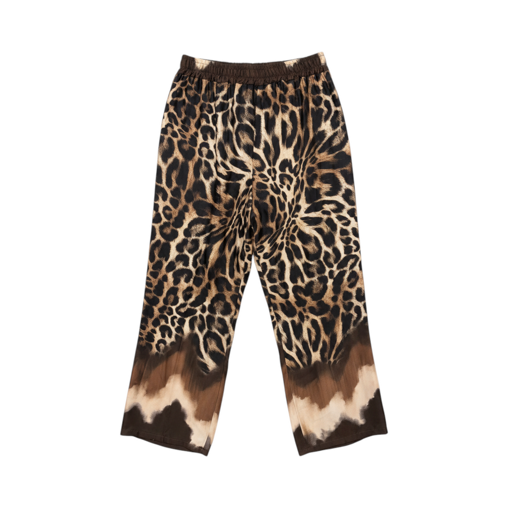 Pantalón fluido de pernera amplia PADUA de La Mariposa, color Animal print beige. Vista delantera.
