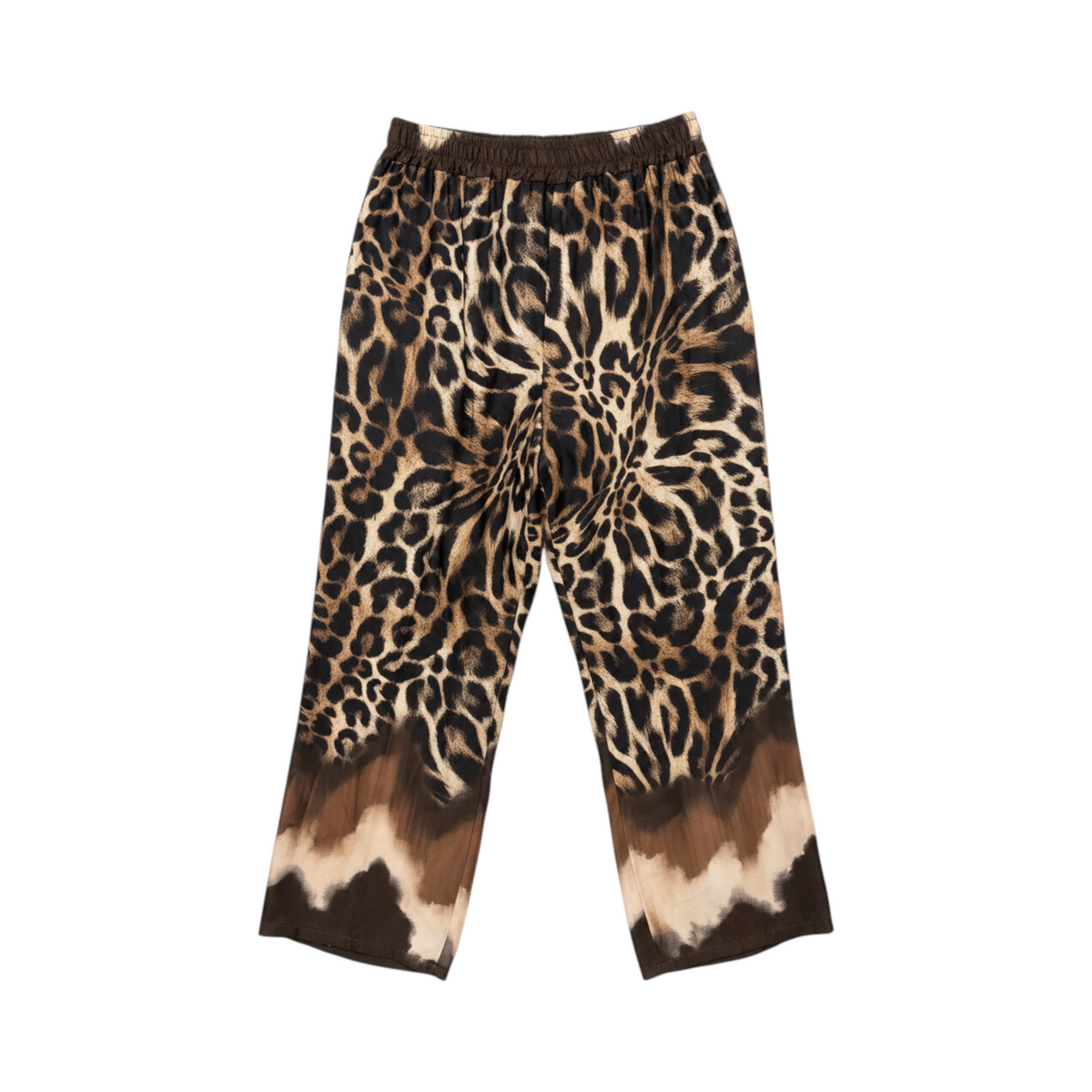 Pantalón fluido de pernera amplia PADUA de La Mariposa, color Animal print beige. Vista delantera.