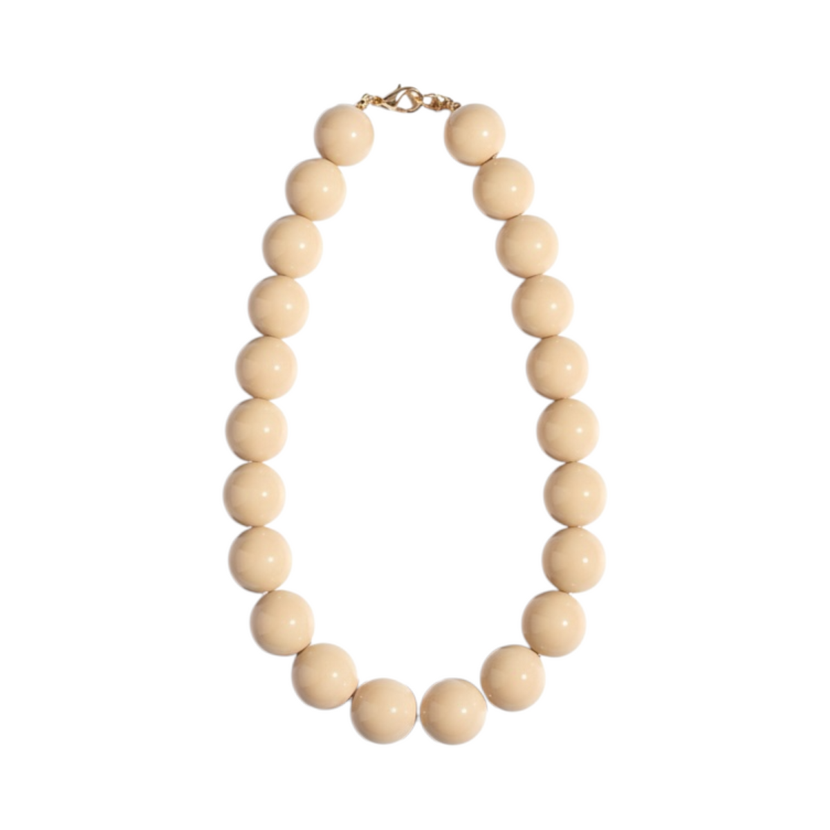 Collar PÉTALO de La Mariposa, color beige, con cuentas redondas y cierre de acabado dorado. Vista frontal.