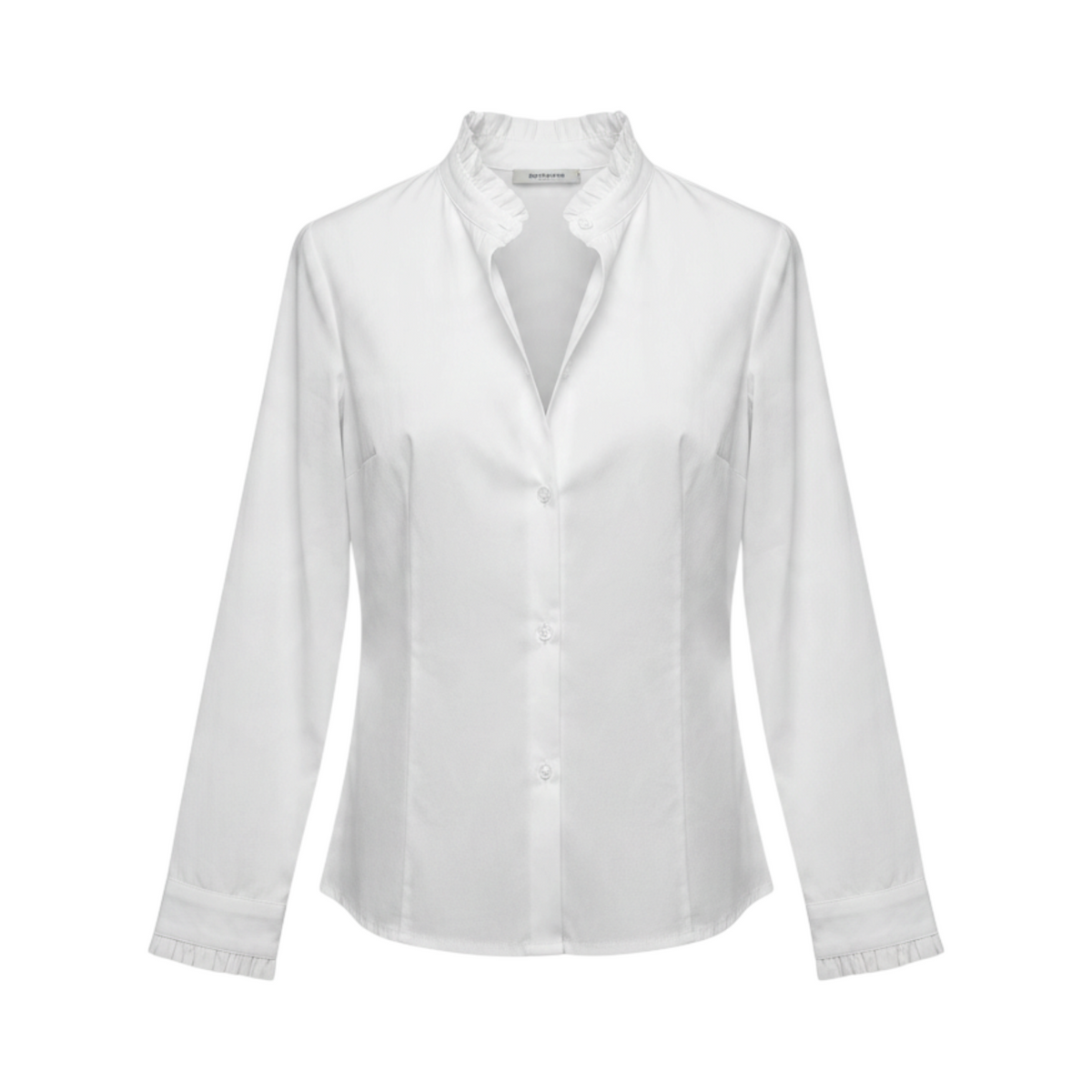 Camisa de manga larga con cuello fruncido RAVENNA de La Mariposa, color Blanco. Vista delantera.