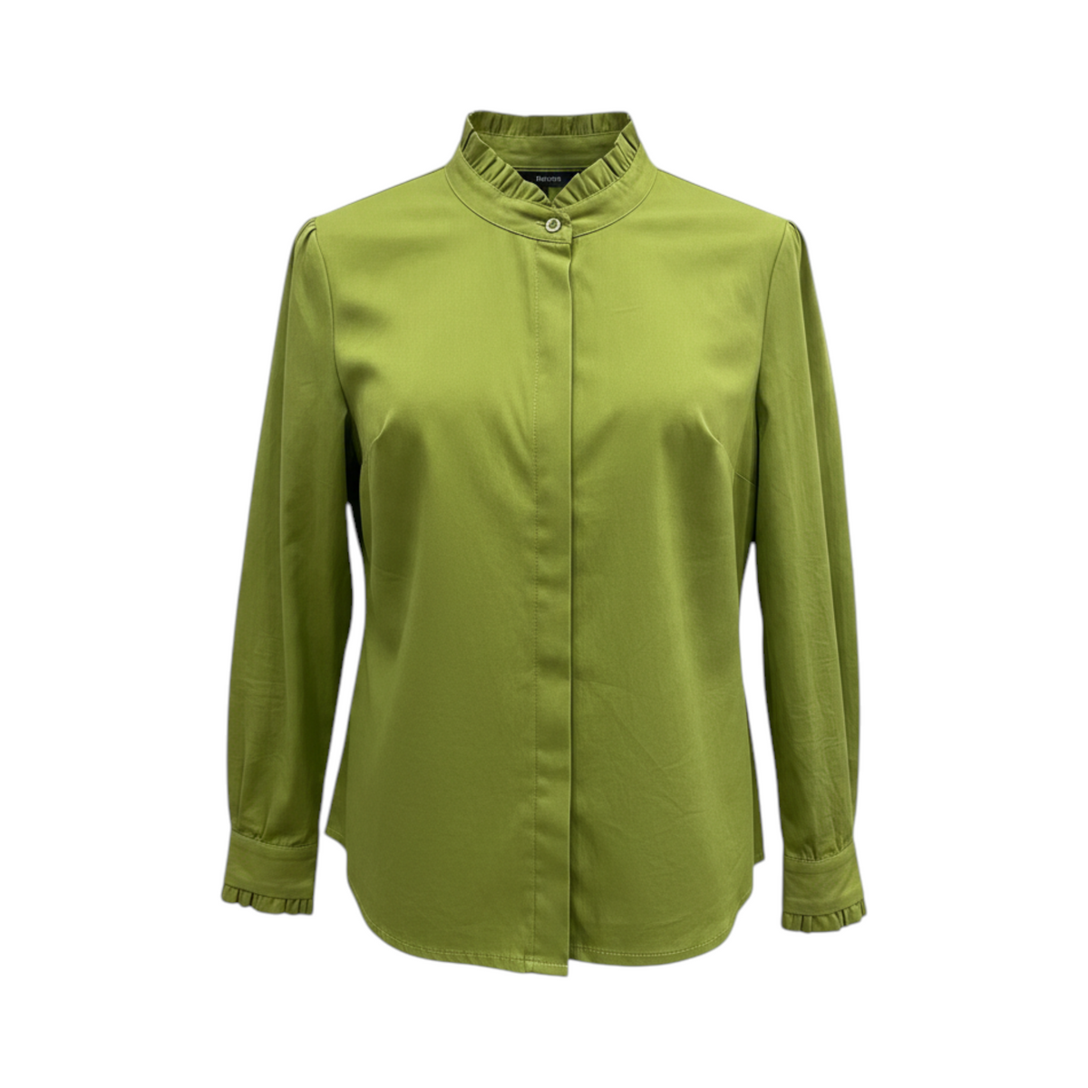 Camisa de manga larga con cuello fruncido RAVENNA de La Mariposa, color Verde. Vista delantera.